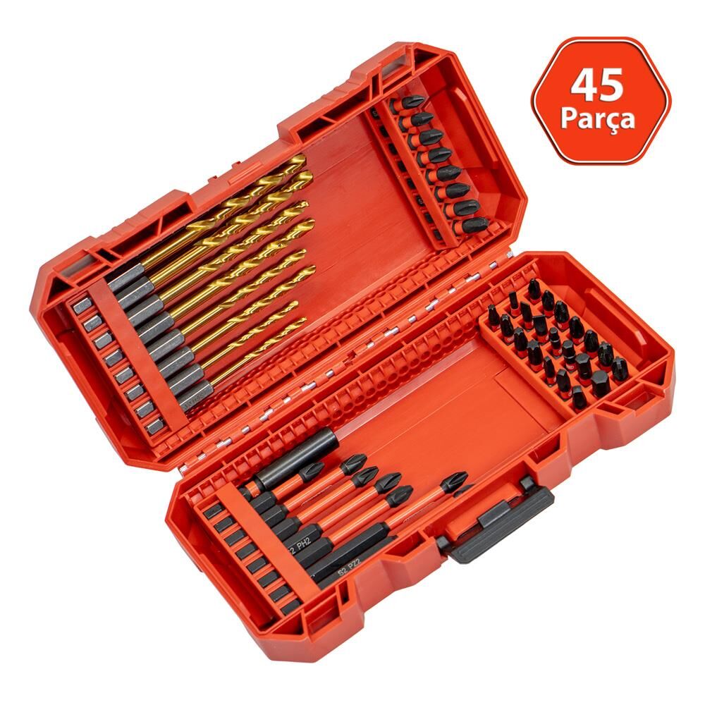 6522 Matkap Uçlu Adaptörlü Bits Uç Vidalama Seti 45 Parça