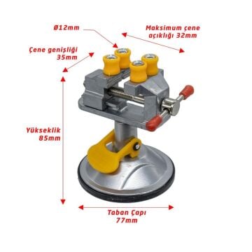 5314 Alüminyum Döner Kafalı Vantuz Taban Mini Mengene
