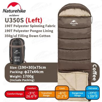NATUREHIKE U350S Kapüşonlu Uyku Tulumu -17 Derece (Kahverengi-Sağ)