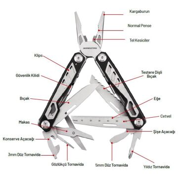 İzeltaş Multi Tool 15 Fonksiyonlu Çok Amaçlı El Aleti 155 mm