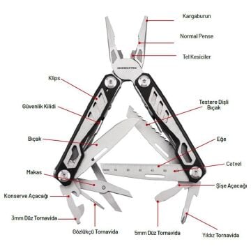 İzeltaş Multi Tool 15 Fonksiyonlu Çok Amaçlı El Aleti 155 mm
