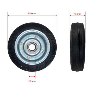 Yük Taşıma Dolgu Lastik Teker Çelik Saç Jant 150 x 45 mm