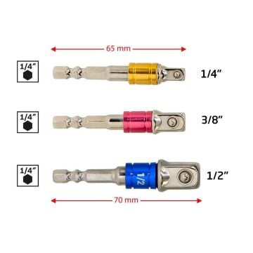 6531 Bits Saplı Lokma Adaptör Seti 3 Parça (1/4'' - 3/8'' - 1/2'')